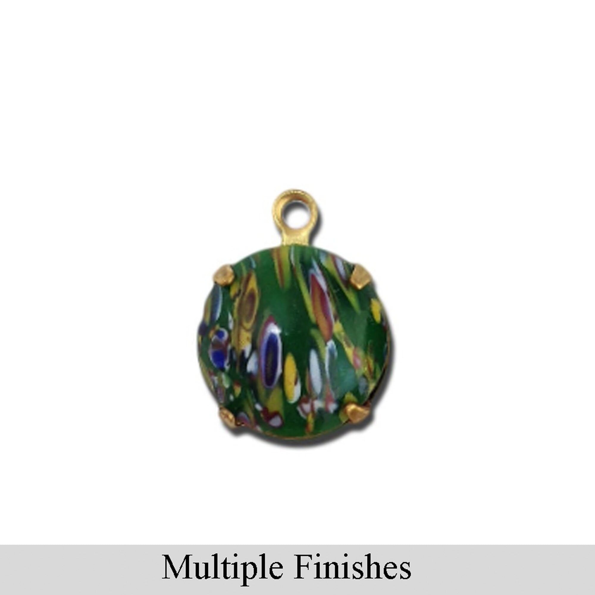 48ss Green Millefiori Glass Round Stone in 1 Loop Setting
