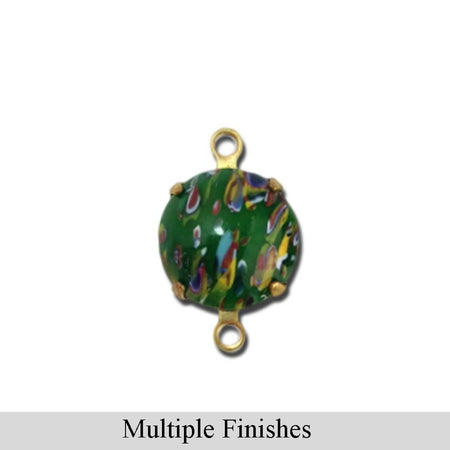 48ss Green Millefiori Glass Round Stone in 2 Loop Setting