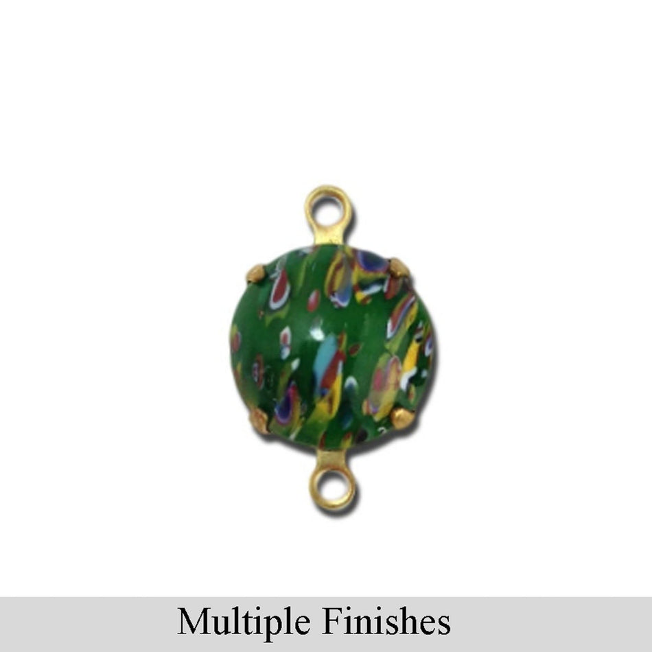 48ss Green Millefiori Glass Round Stone in 2 Loop Setting