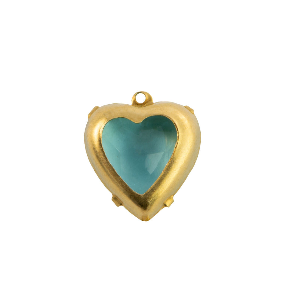 15mm Aquamarine Faceted Glass Heart Stone in 1 Loop Open Back Setting