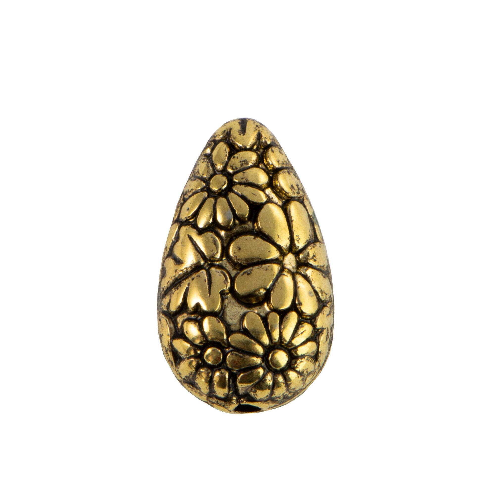 Antiqued Gold Floral Teardrop Beads Flowers bds454A