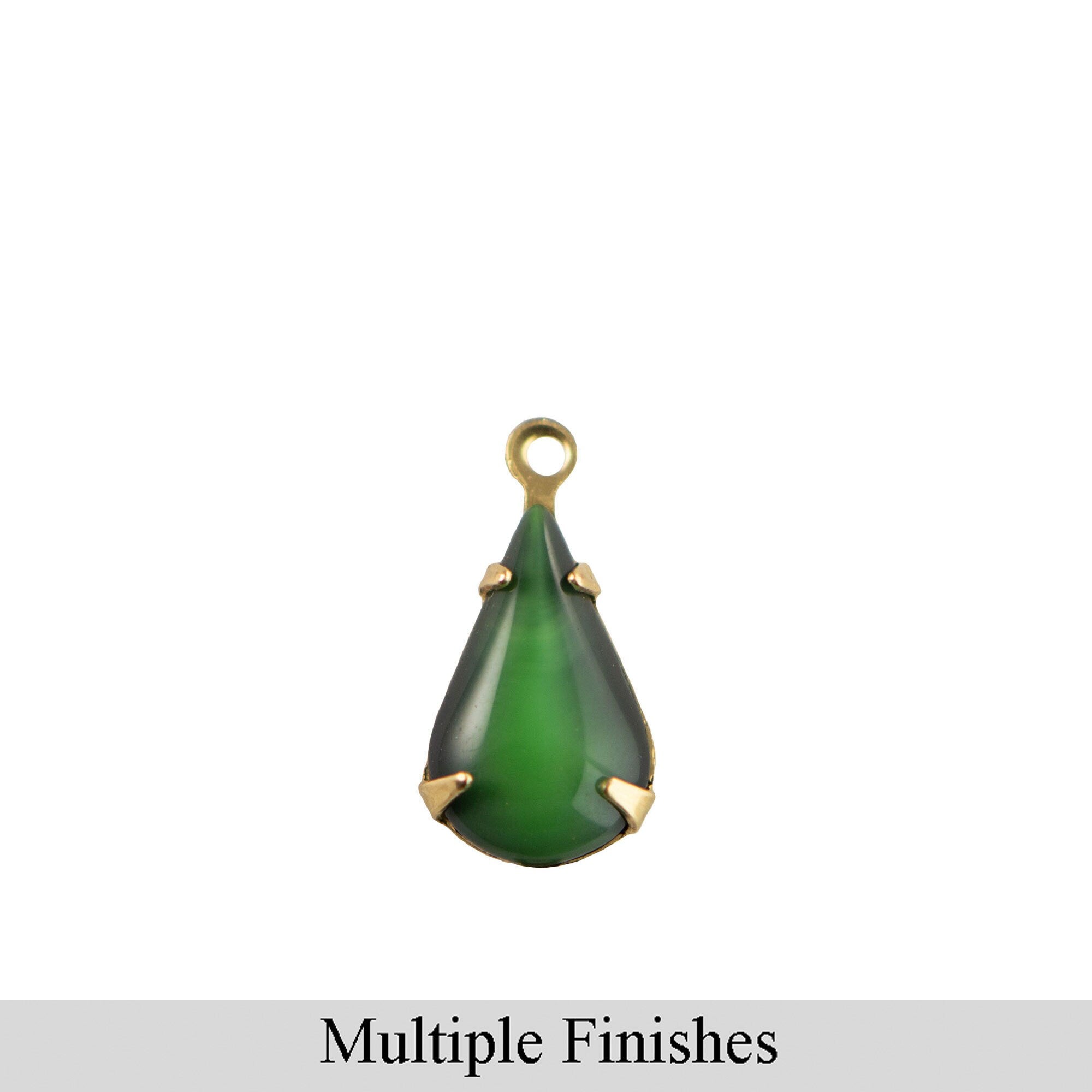 13x8mm Two Tone Green Glass Teardrop Stone in 1 Loop Setting