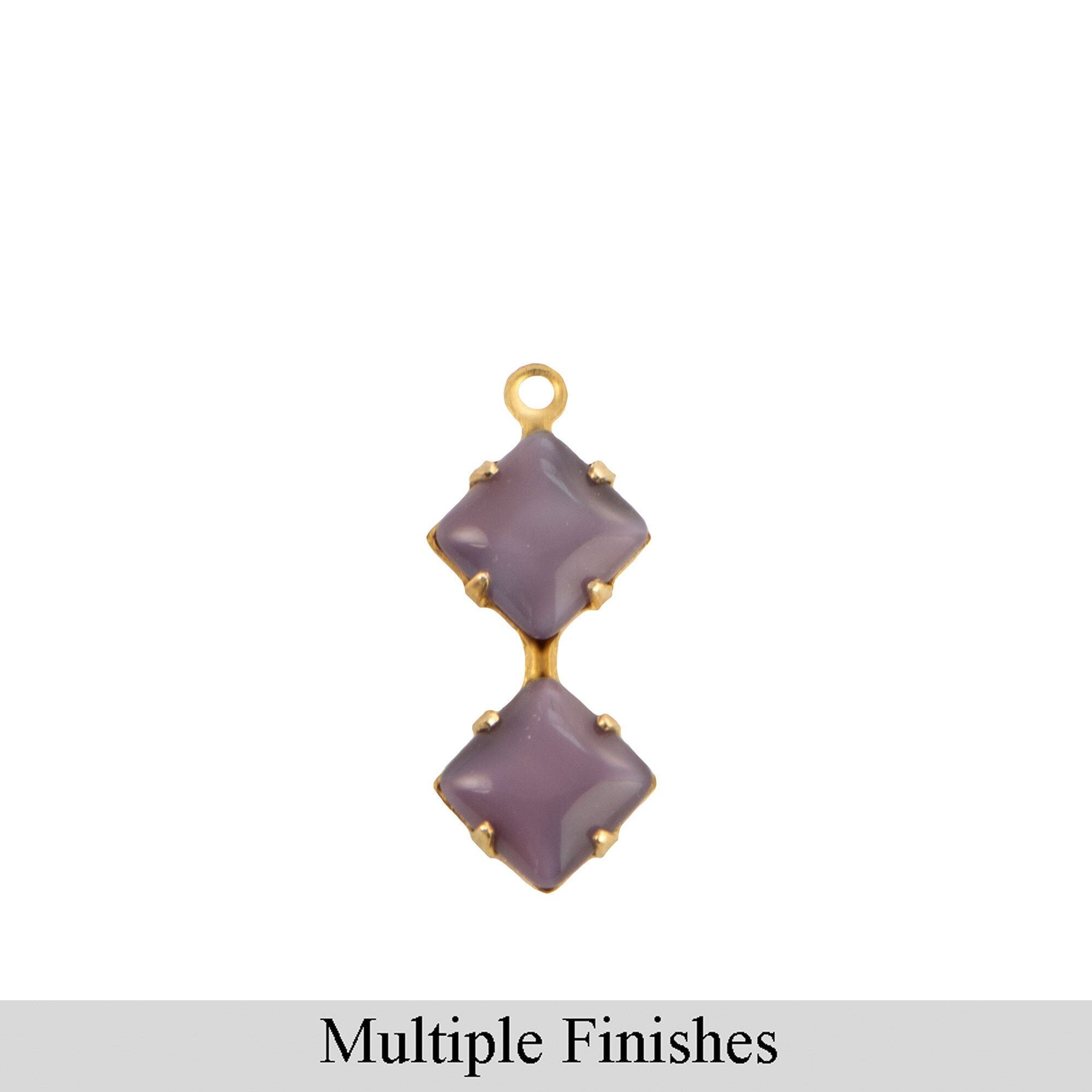 6mm Purple Moonglow Glass Square Stone in 1 Loop Double Setting