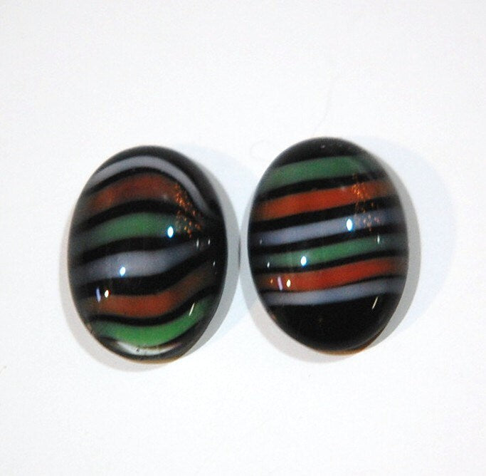 Vintage Striped Glass Domed Cabochons Germany 18x13mm cab051