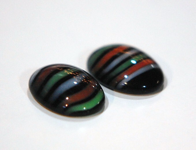 Vintage Striped Glass Domed Cabochons Germany 18x13mm cab051