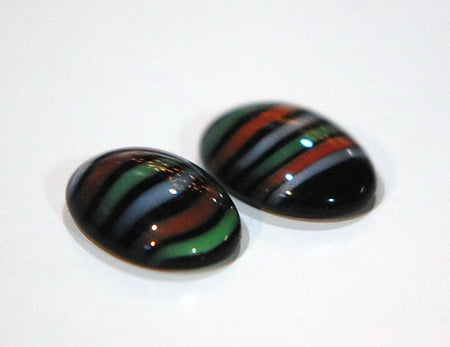 Vintage Striped Glass Domed Cabochons Germany 18x13mm cab051