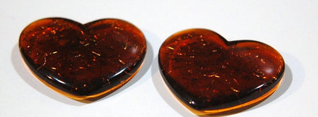 Vintage Brown Acrylic Heart Findings with Confetti cab327