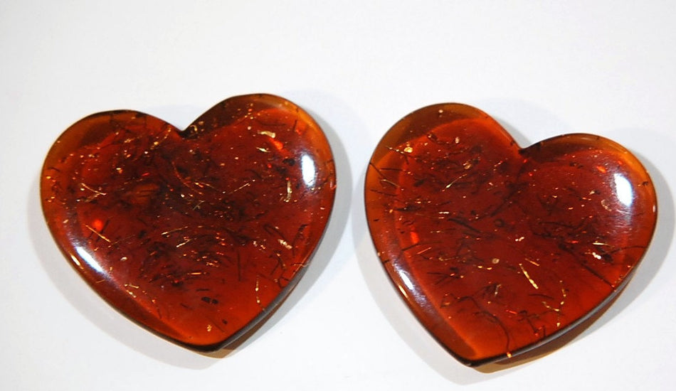 Vintage Brown Acrylic Heart Findings with Confetti cab327
