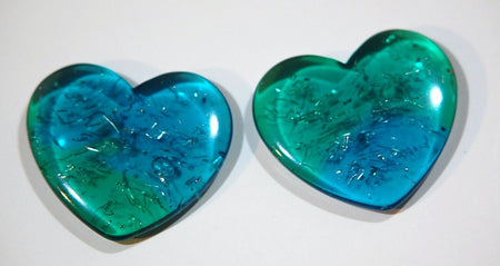 Vintage Blue and Green Acrylic Heart Findings with Confetti cab327A