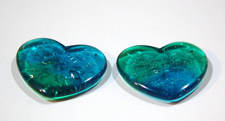 Vintage Blue and Green Acrylic Heart Findings with Confetti cab327A