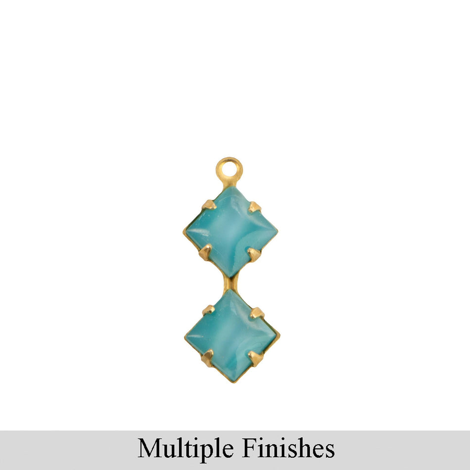6mm Aqua Moonglow Glass Square Stone in 1 Loop Double Setting