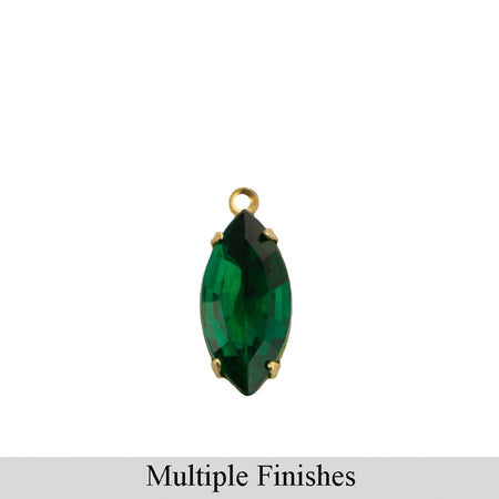 15x7mm Emerald Faceted Glass Navette Stone in 1 Loop Setting