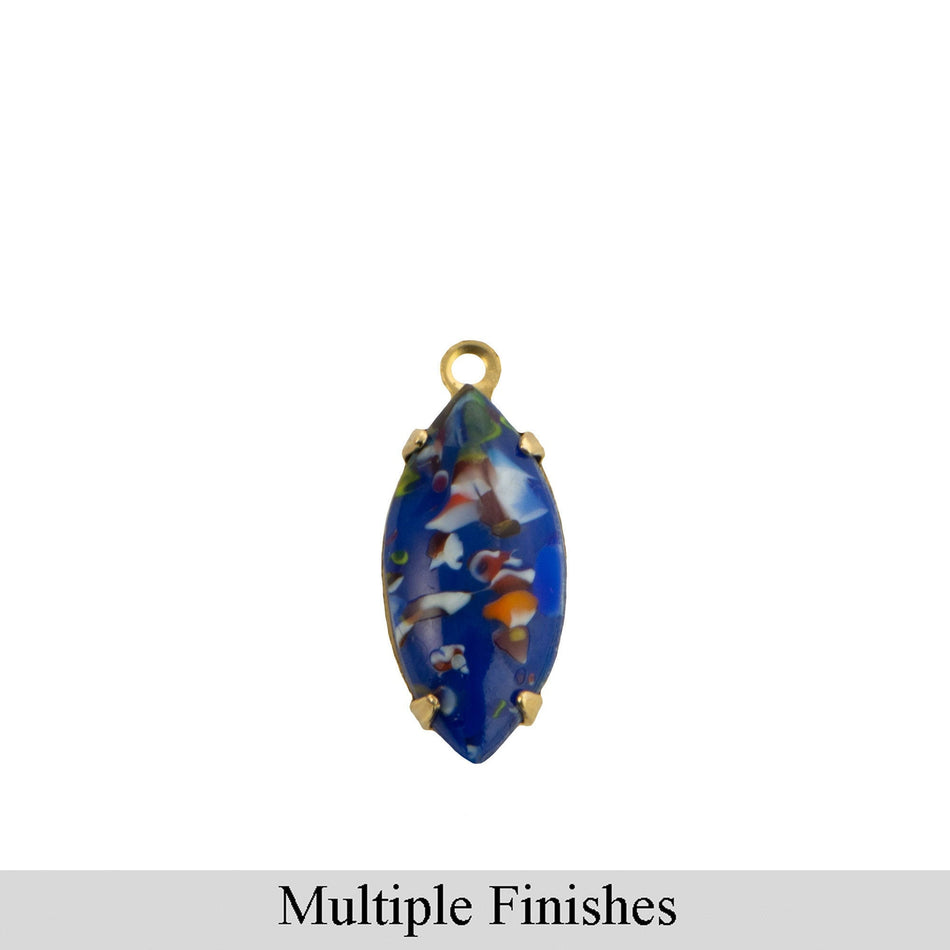 15x7mm Blue Millefiori Glass Navette Stone in 1 Loop Setting