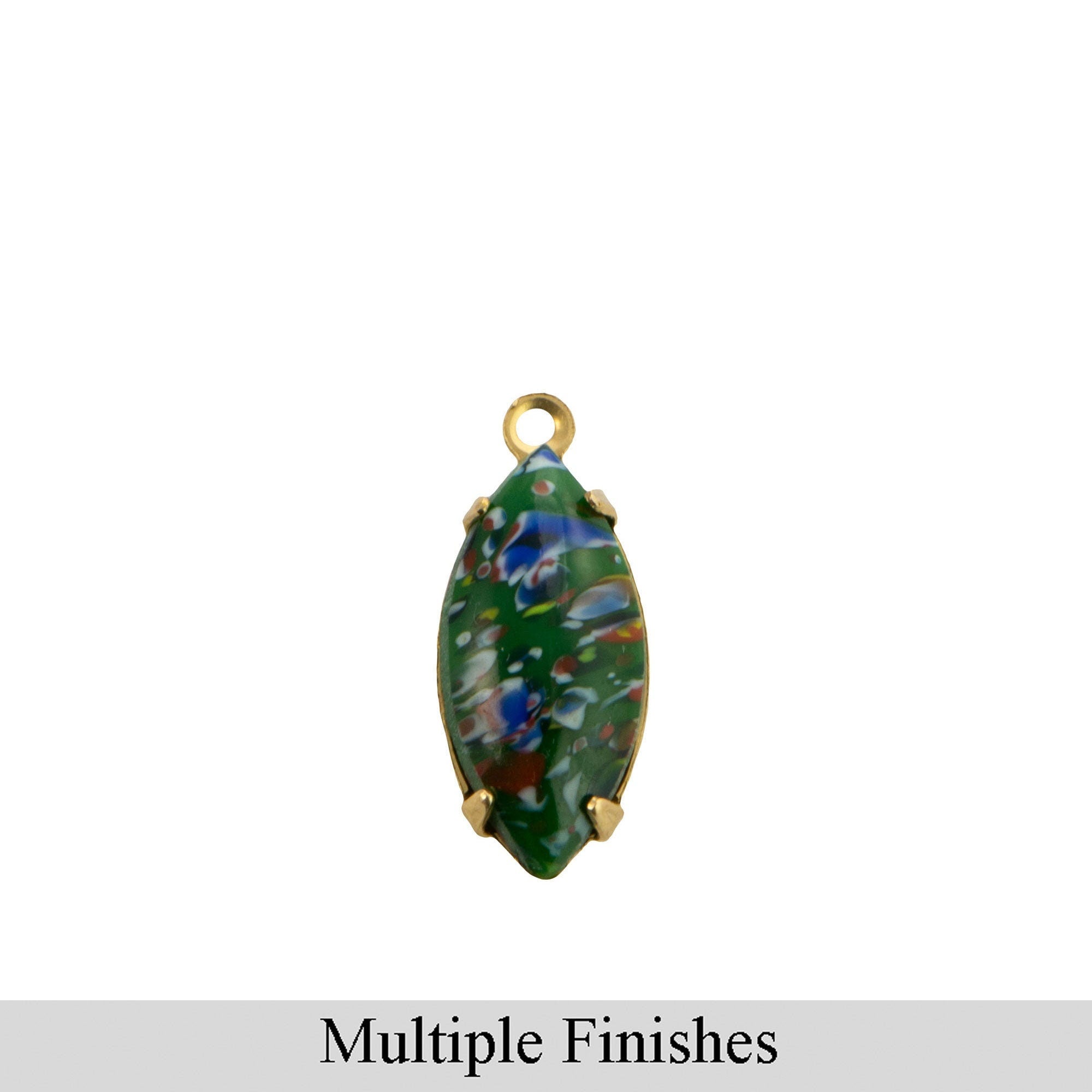 15x7mm Green Millefiori Glass Navette Stone in 1 Loop Setting