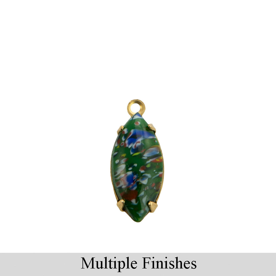 15x7mm Green Millefiori Glass Navette Stone in 1 Loop Setting