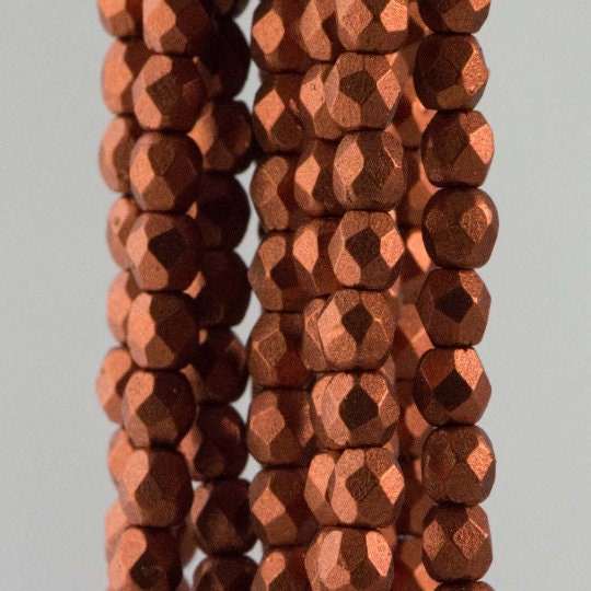 3mm Matte Metallic Antique Copper Czech Faceted Firepolish Glass Beads (50)