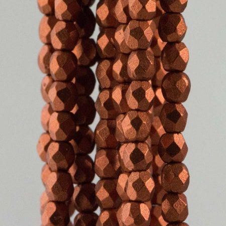 3mm Matte Metallic Antique Copper Czech Faceted Firepolish Glass Beads (50)