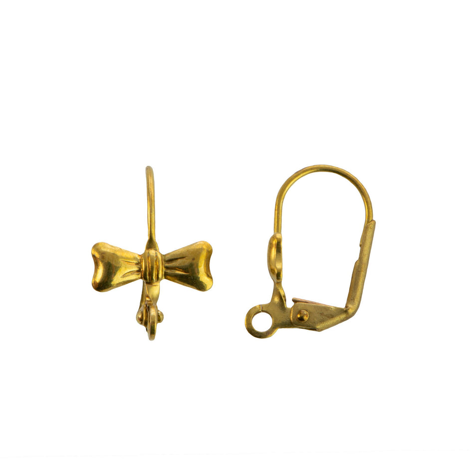 Raw Brass Lever Back Ear Wires with Bow Adornment and Loop (10)
