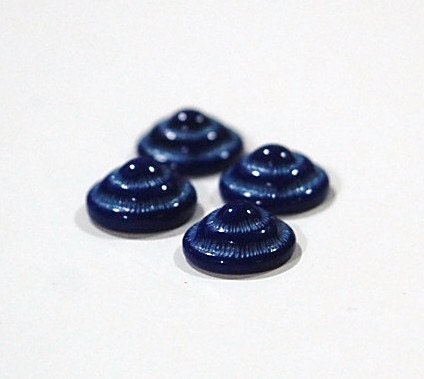 Vintage Navy Blue and Light Blue Etched Glass Cabochons 11mm cab457D