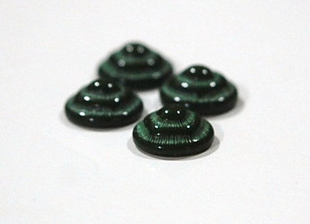 Vintage Dark Green and Light Green Etched Glass Cabochons 11mm cab457C