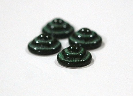 Vintage Dark Green and Light Green Etched Glass Cabochons 11mm cab457C