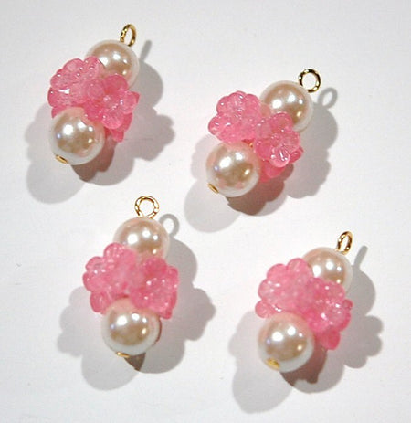 Vintage Pink Plastic Flower Rhondell with Pearl Drop Charm drp093