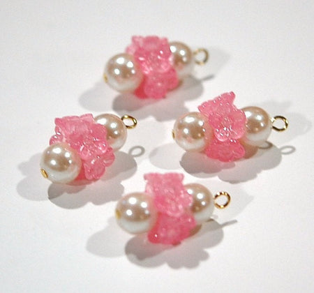 Vintage Pink Plastic Flower Rhondell with Pearl Drop Charm drp093