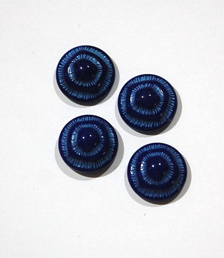 Vintage Navy Blue and Light Blue Etched Glass Cabochons 11mm cab457D