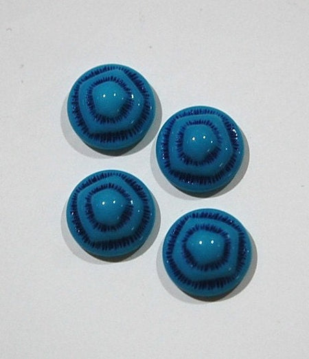 Vintage Turquoise Blue and Dark Blue Etched Glass Cabochons 11mm cab457B