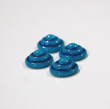 Vintage Turquoise Blue and Dark Blue Etched Glass Cabochons 11mm cab457B