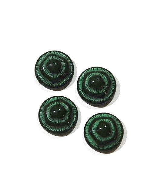 Vintage Dark Green and Light Green Etched Glass Cabochons 11mm cab457C