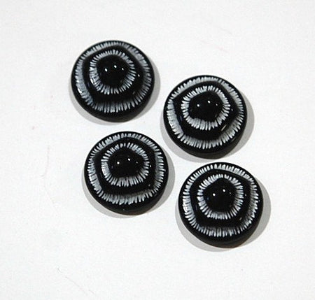 Vintage Black and White Etched Glass Cabochons 11mm cab457E