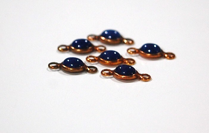 Vintage Blue Speckled Glass Copper Coated Channel Set Connectors chr180A