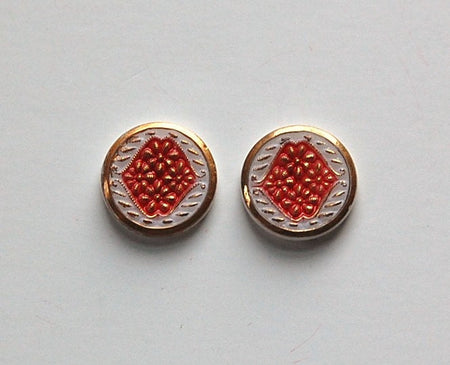 Vintage White Glass Pressed Flower Design Red and Gold 18mm cab361