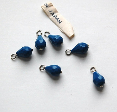 Vintage Opaque Blue Faceted Acrylic Teardrop with Silver Loop Japan drp095