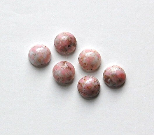 Rose Pink Matrix Glass Round Cabochons 7mm (6) cab1003E