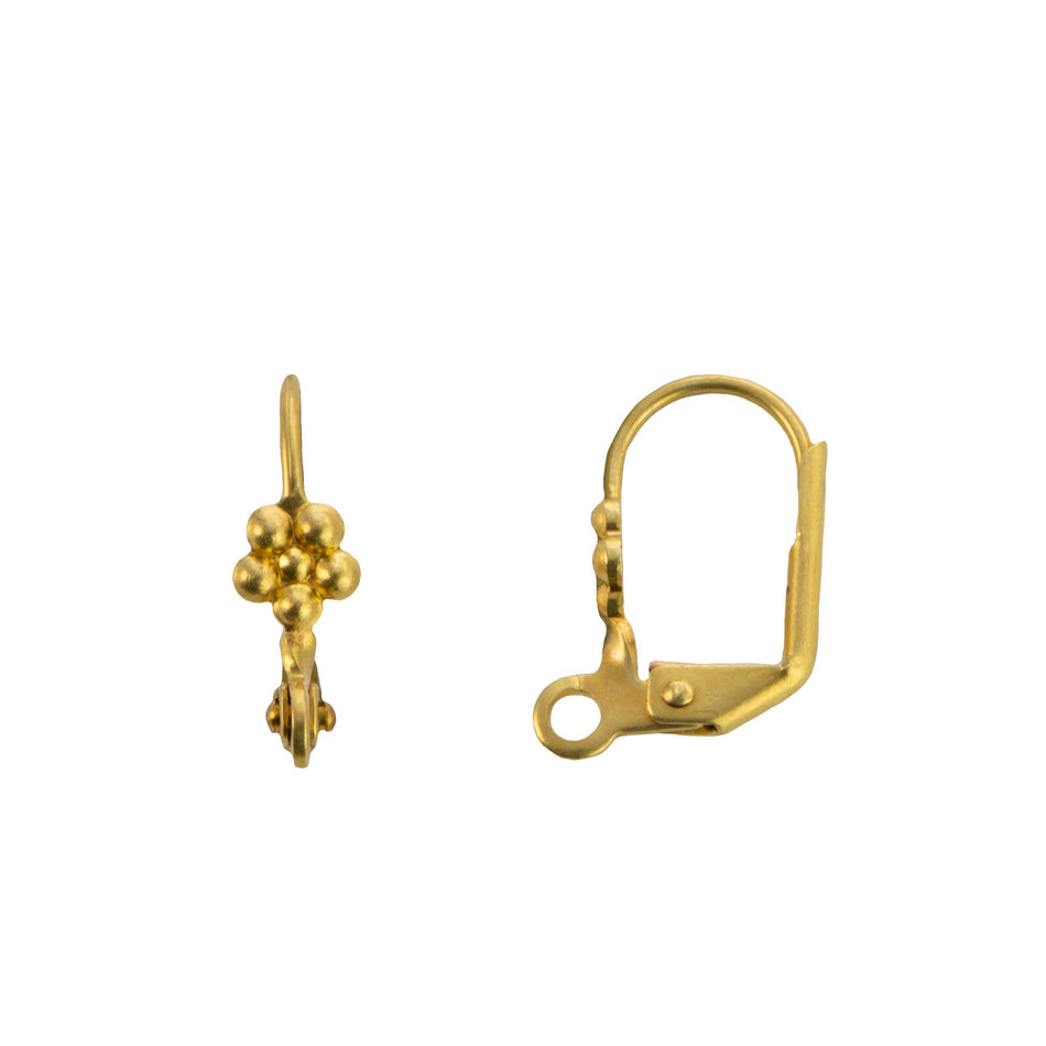 Raw Brass Lever Back Ear Wires with Flower Adornment and Loop (10)