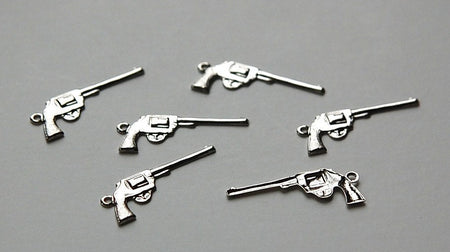 Silver Plated Brass Pistol Gun Charms (6) chr067A