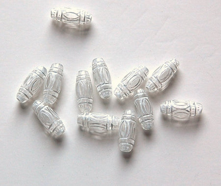 Vintage Etched Clear Acrylic Tube Beads with White bds225