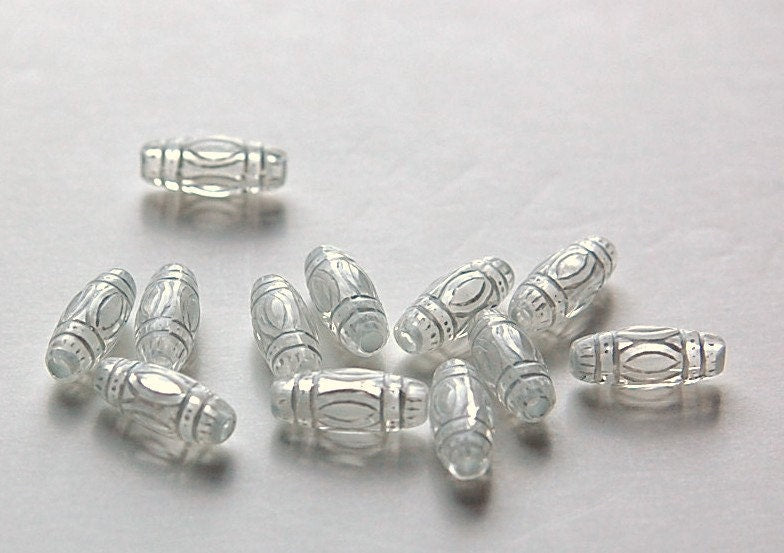 Vintage Etched Clear Acrylic Tube Beads with White bds225