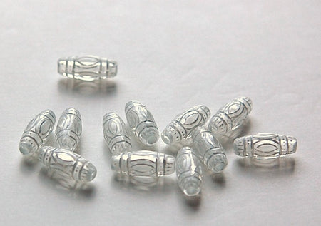 Vintage Etched Clear Acrylic Tube Beads with White bds225