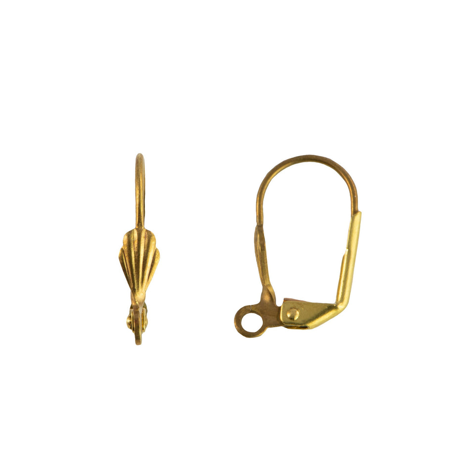 Raw Brass Lever Back Ear Wires with Shell Adornment and Loop (10)
