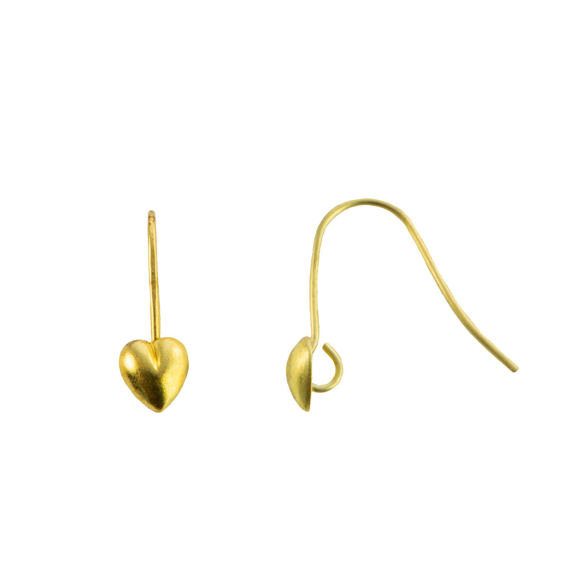 Raw Brass Ear wires with Heart Adornment (12)