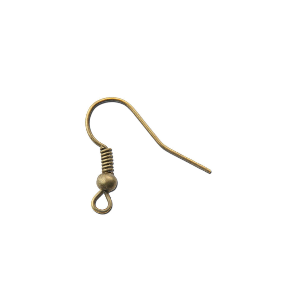 Antiqued Bronze Ear Wires Coil and Bead (50)
