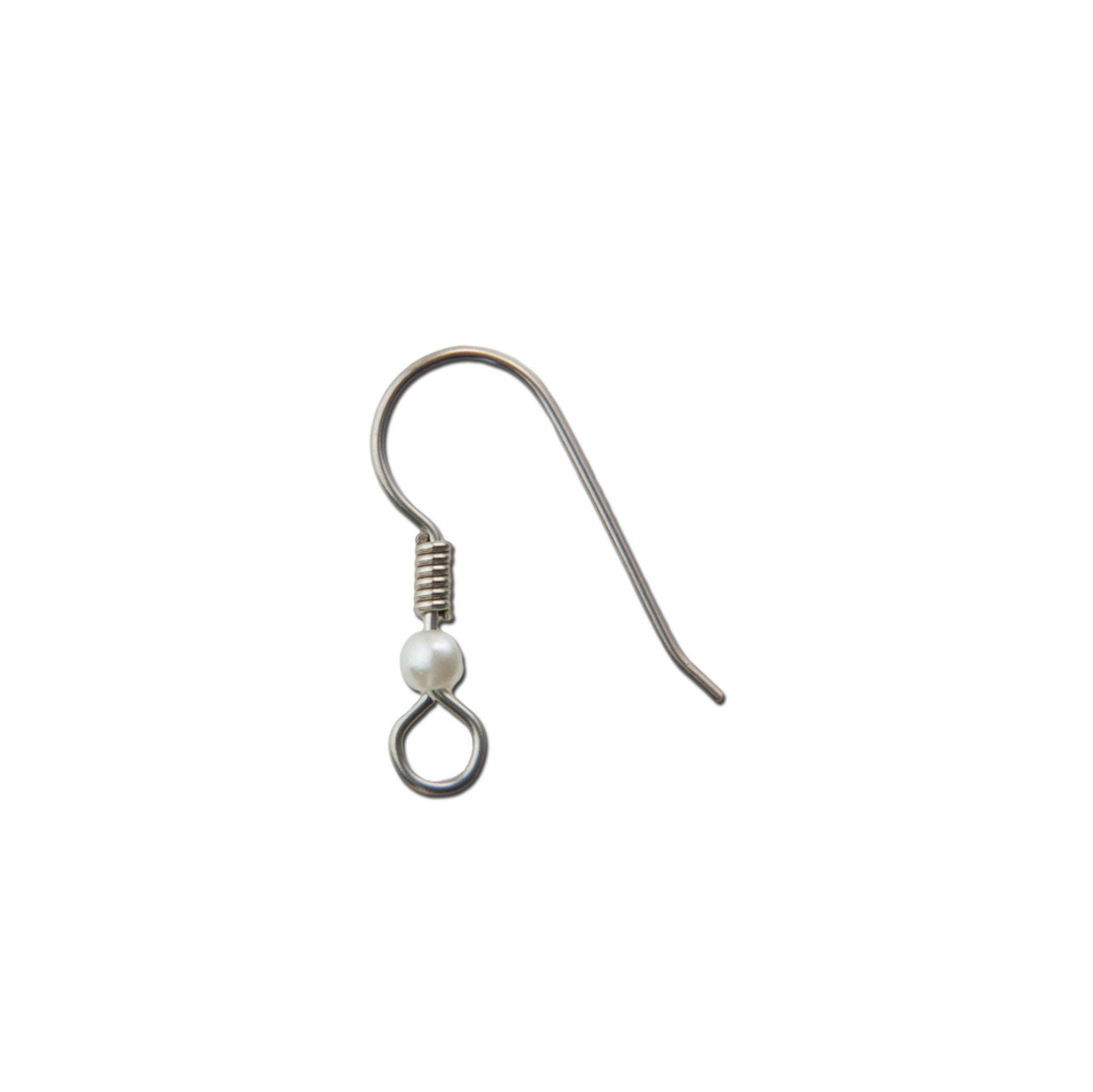Silver Tone Ear Wires with Pearl Bead Adornment (10)