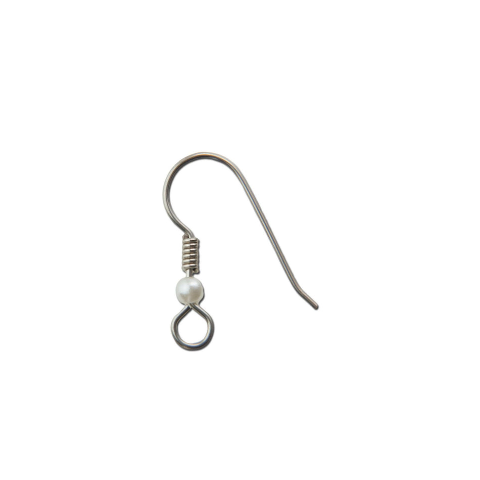 Silver Tone Ear Wires with Pearl Bead Adornment (10)