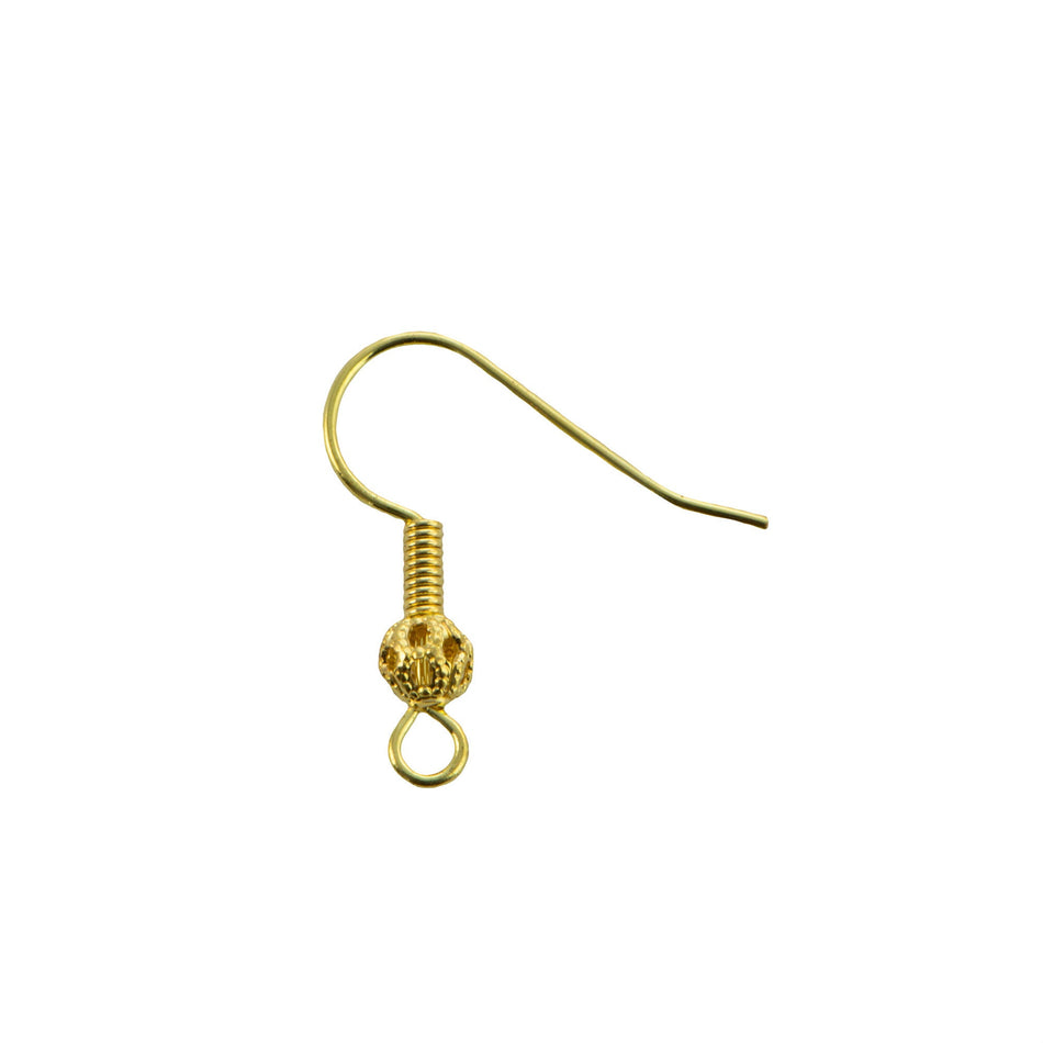 Raw Brass Earwires with Filigree Bead Adornment (12)