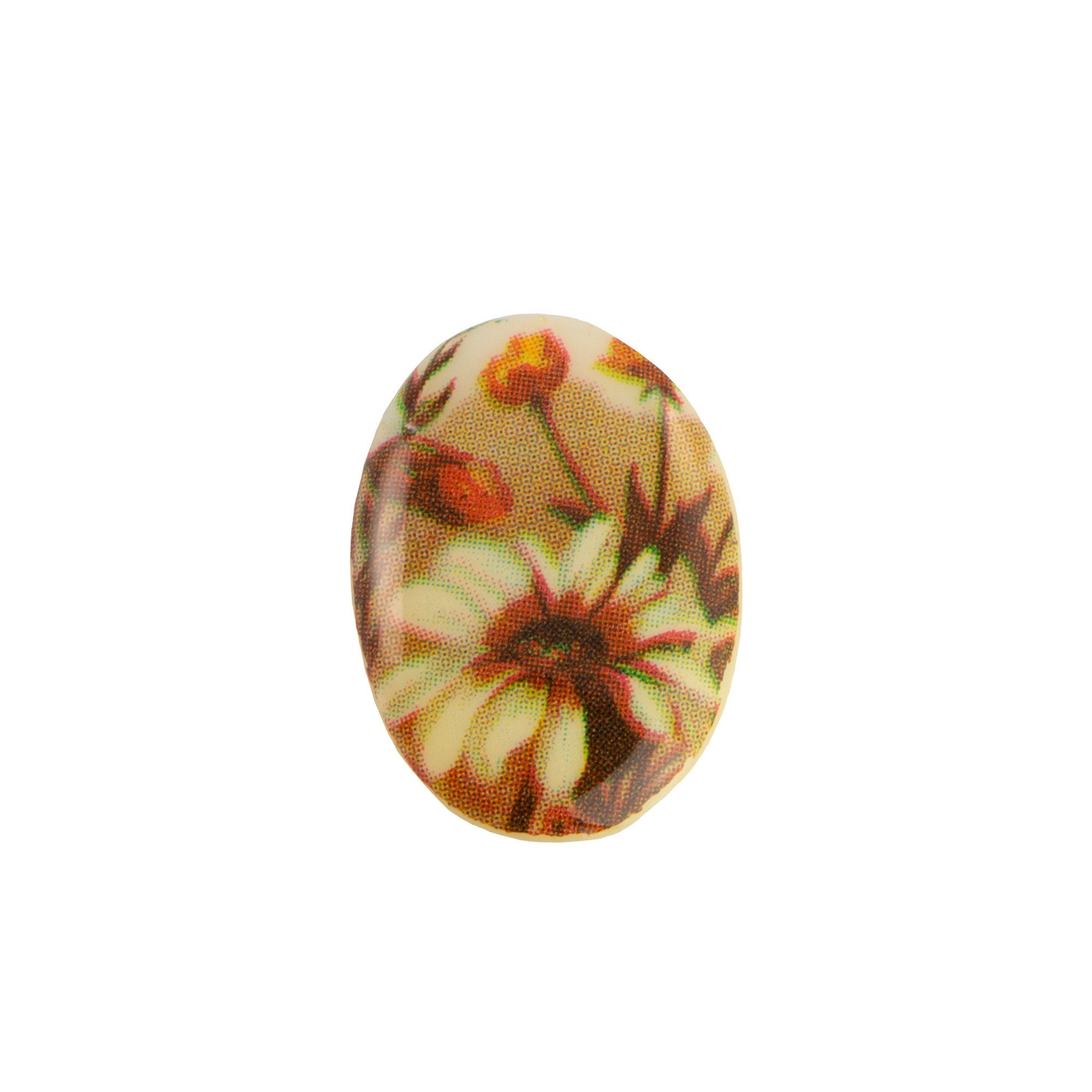 18x13mm Daisy Flower on Cream Glass Oval Cabochons (2)