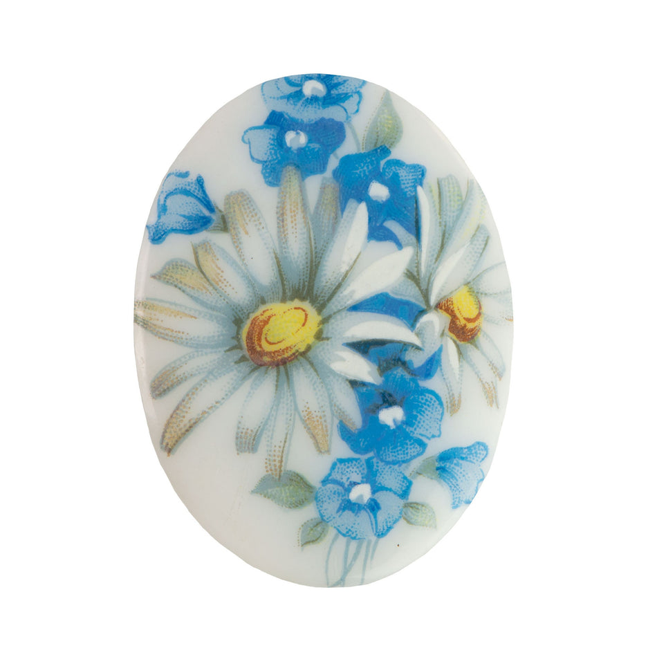 40x30mm Daisy Flower on Blue Glass Oval Cabochon (1)
