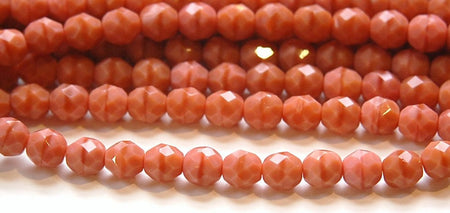 8mm Opaque Antiqued Pink Czech Faceted Glass Beads (25)